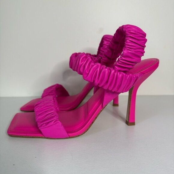 Gianni Bini Vanya Scrunched Leather Square Toe Heels Hot Pink